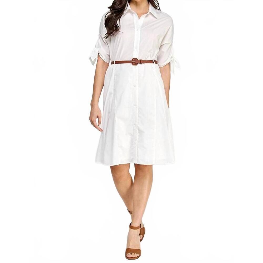NEW RUBIENN solid belted mini dress in white